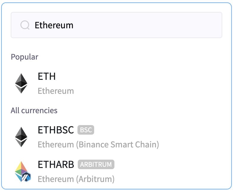 Select ETH and Your Preferred Blockchain Network