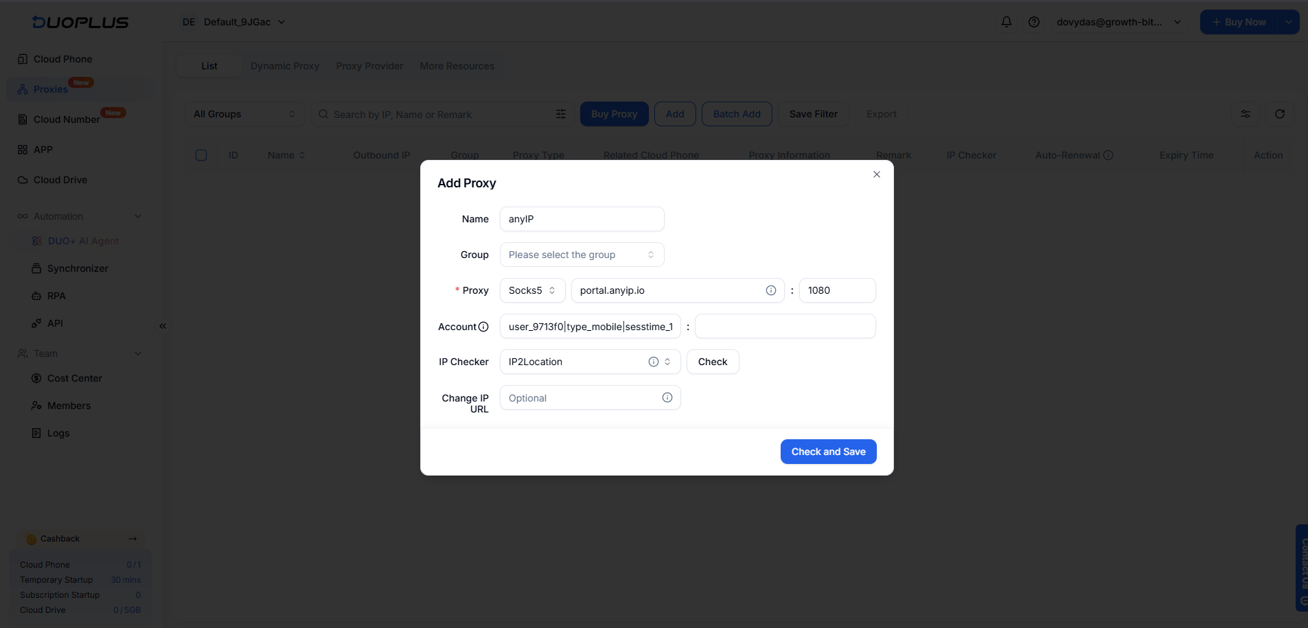 Adding mobile proxies to DuoPlus