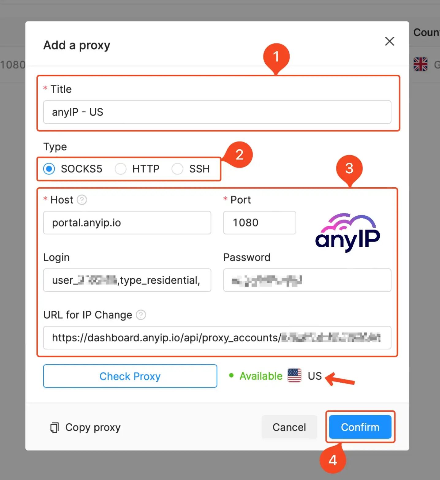 Another example of a single proxy adding using the proxy UI