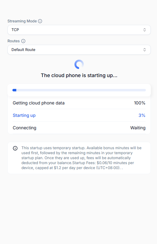 Cloud phone starting up