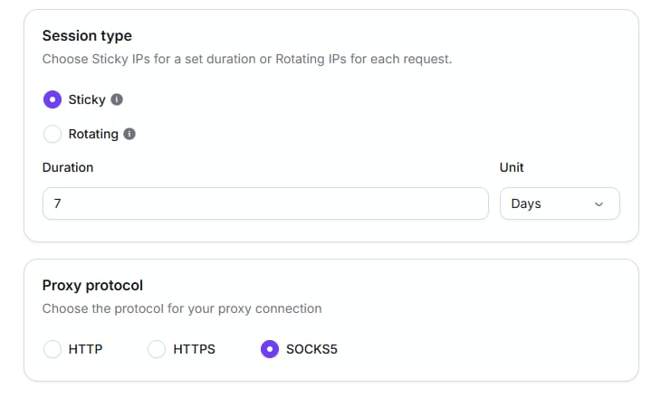 Sticky session and SOCKS5 proxy settings in anyIP