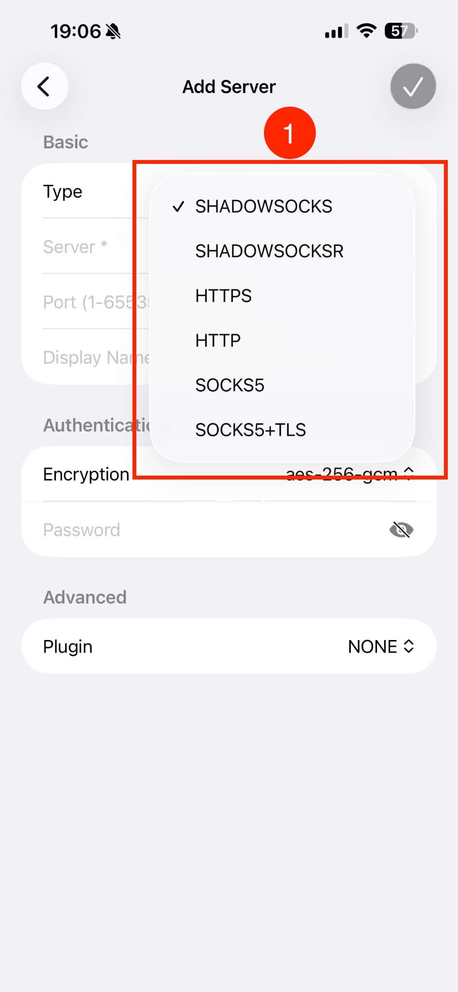 Choose a proxy type in Potatso