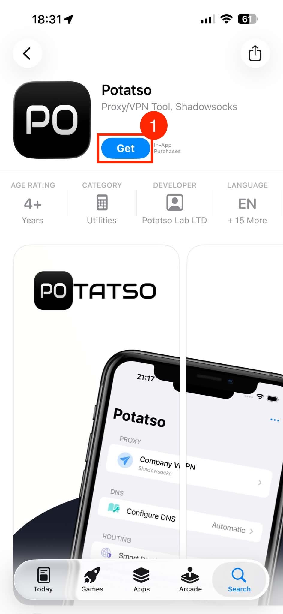 Potatso app on iPhone