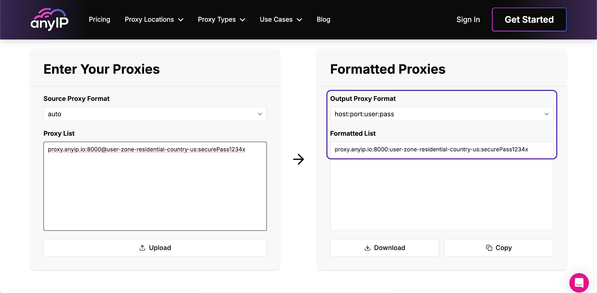 Proxy Formatter converting anyIP proxy credentials