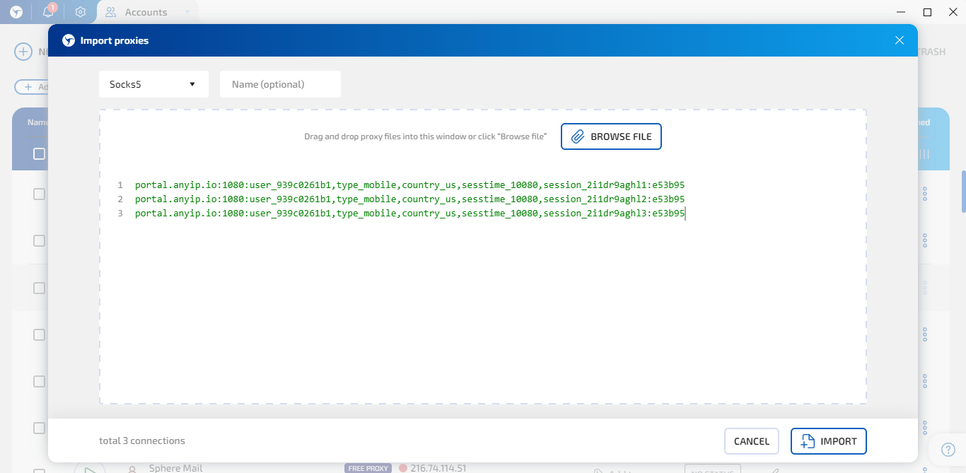 Importing multiple proxies into Linken Sphere