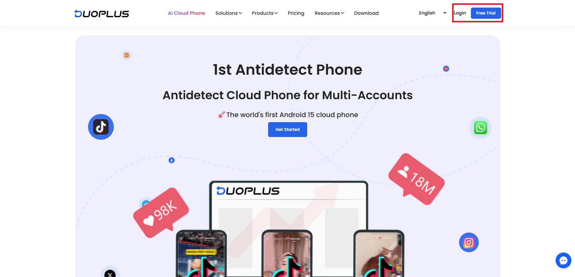 DuoPlus cloud phone services landing