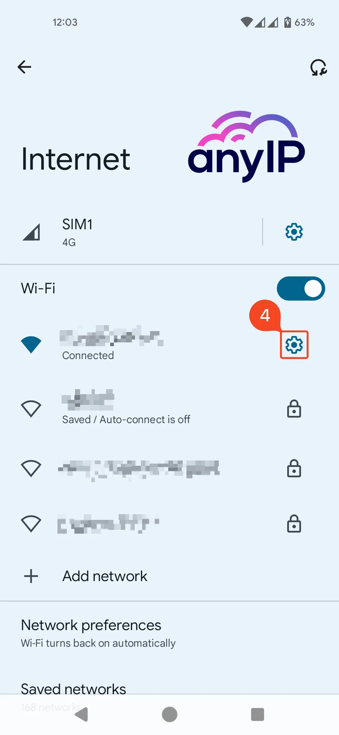 This screenshot shows how to access Android WiFi parameters.