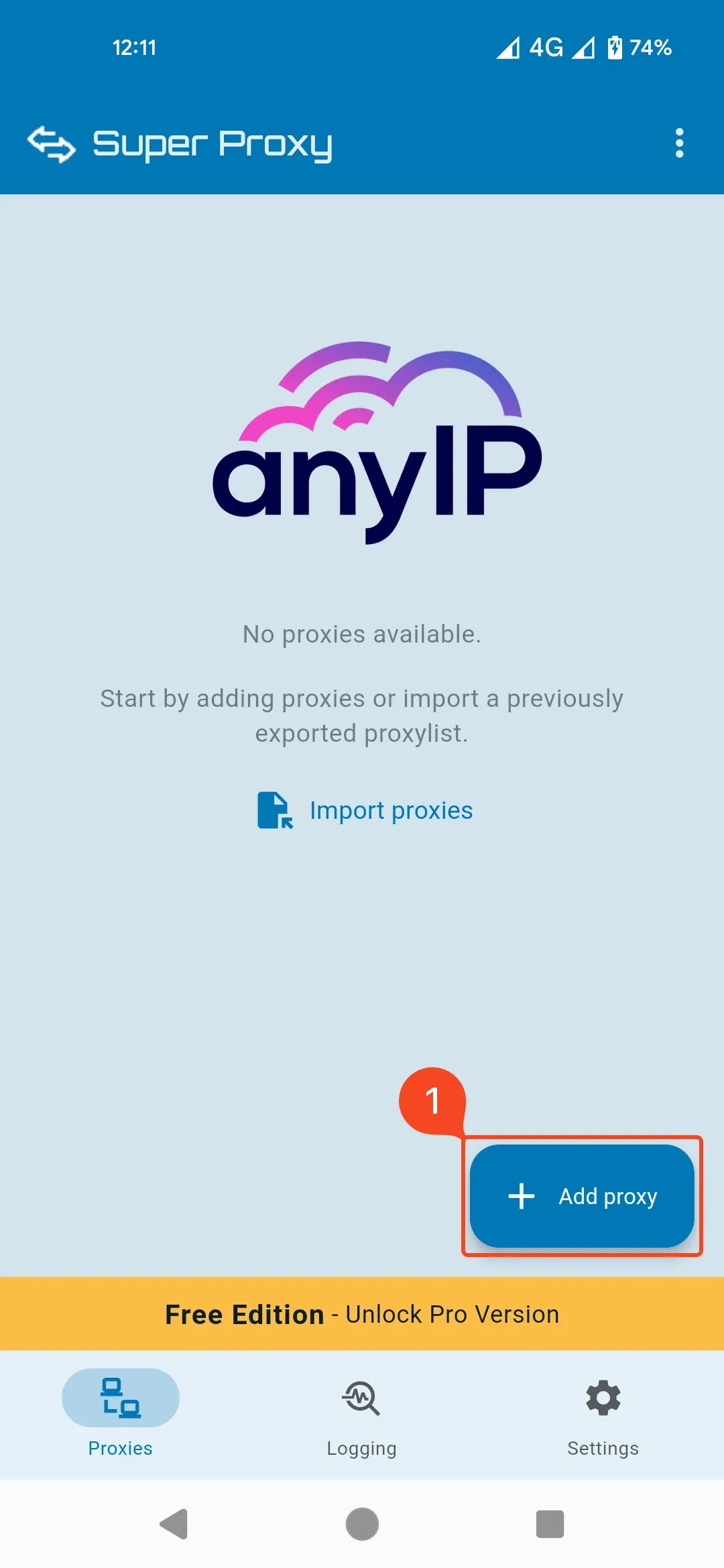 This screenshot shows how to add a proxy profile in Super Proxy.