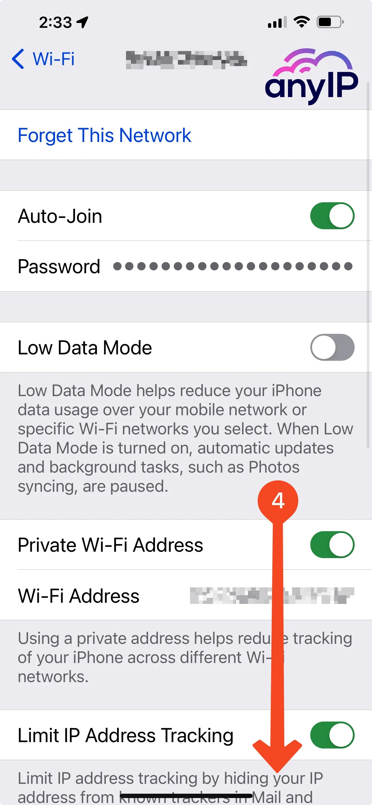 Screenshot showing the wifi network advance settings on iPhone 