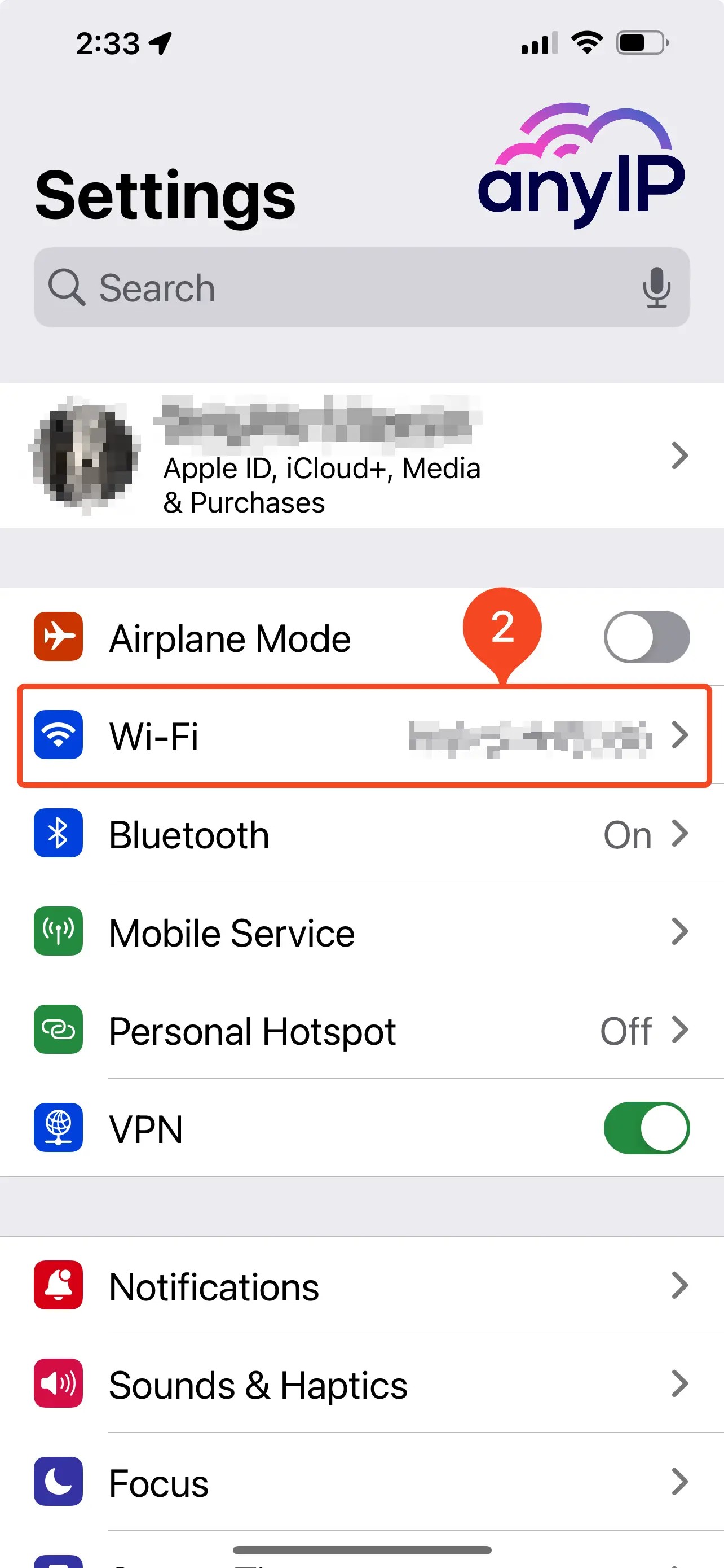 Screenshot showing how to access the wifi settings on iPhone