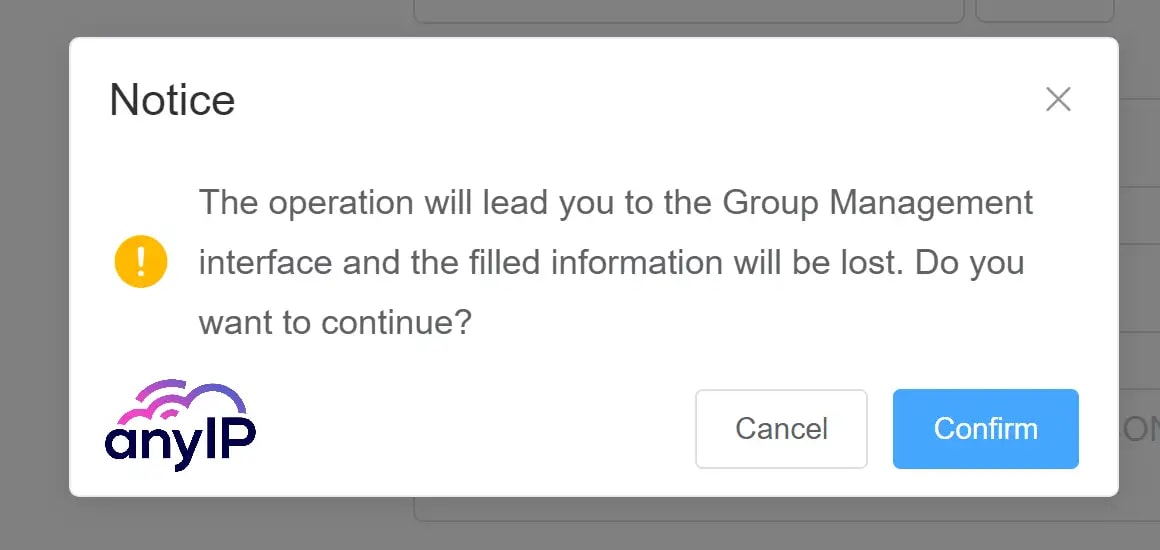 This screenshot shows warning message when creating a group on the ixBrowser application