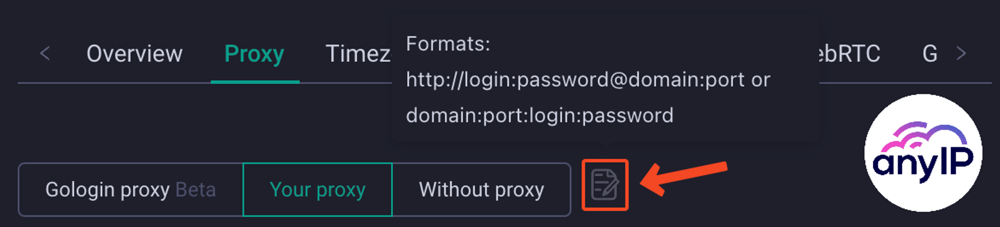 Paste button on GoLogin to quickly add a proxy from the clipboard