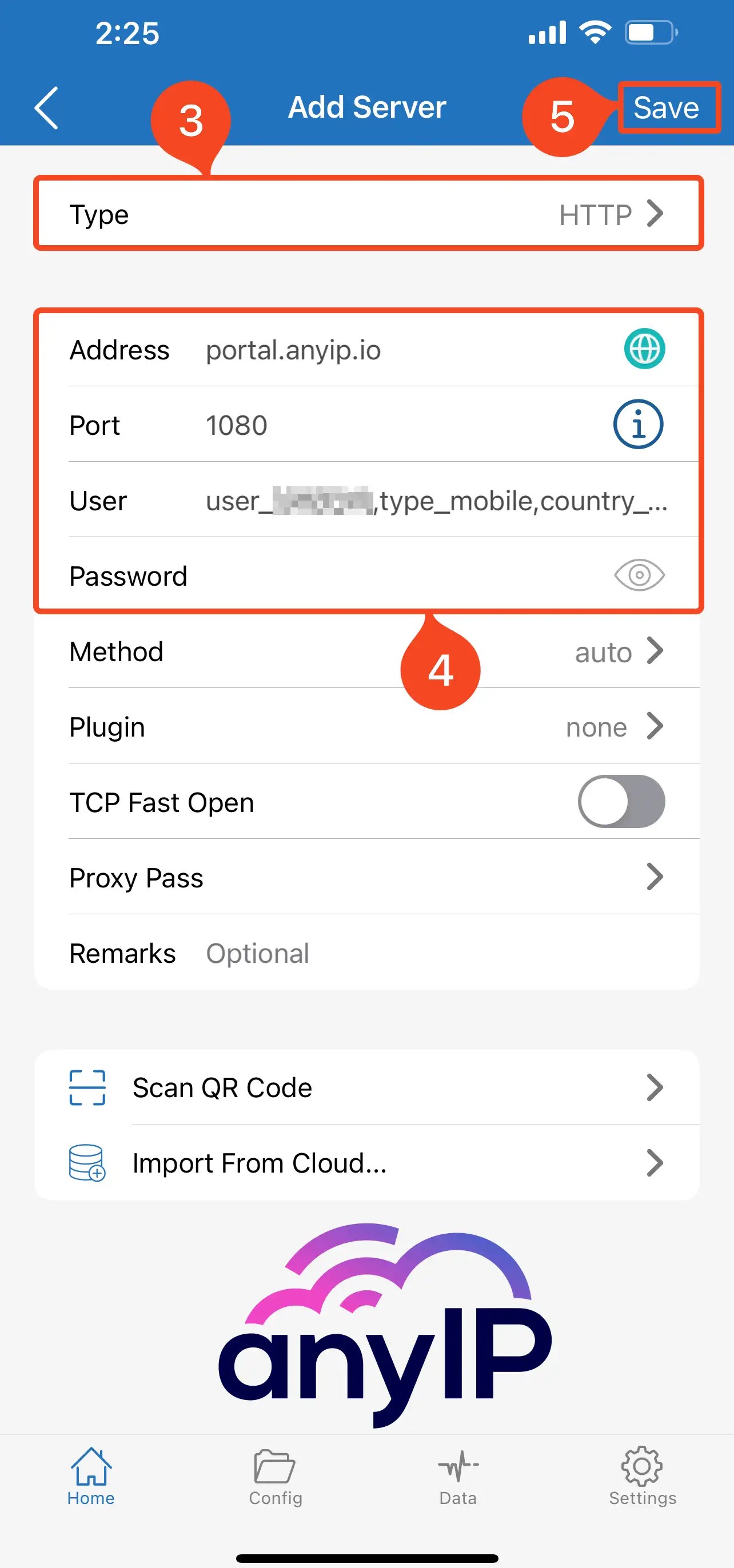 Proxy configuration example on the iOS shadowrocket application