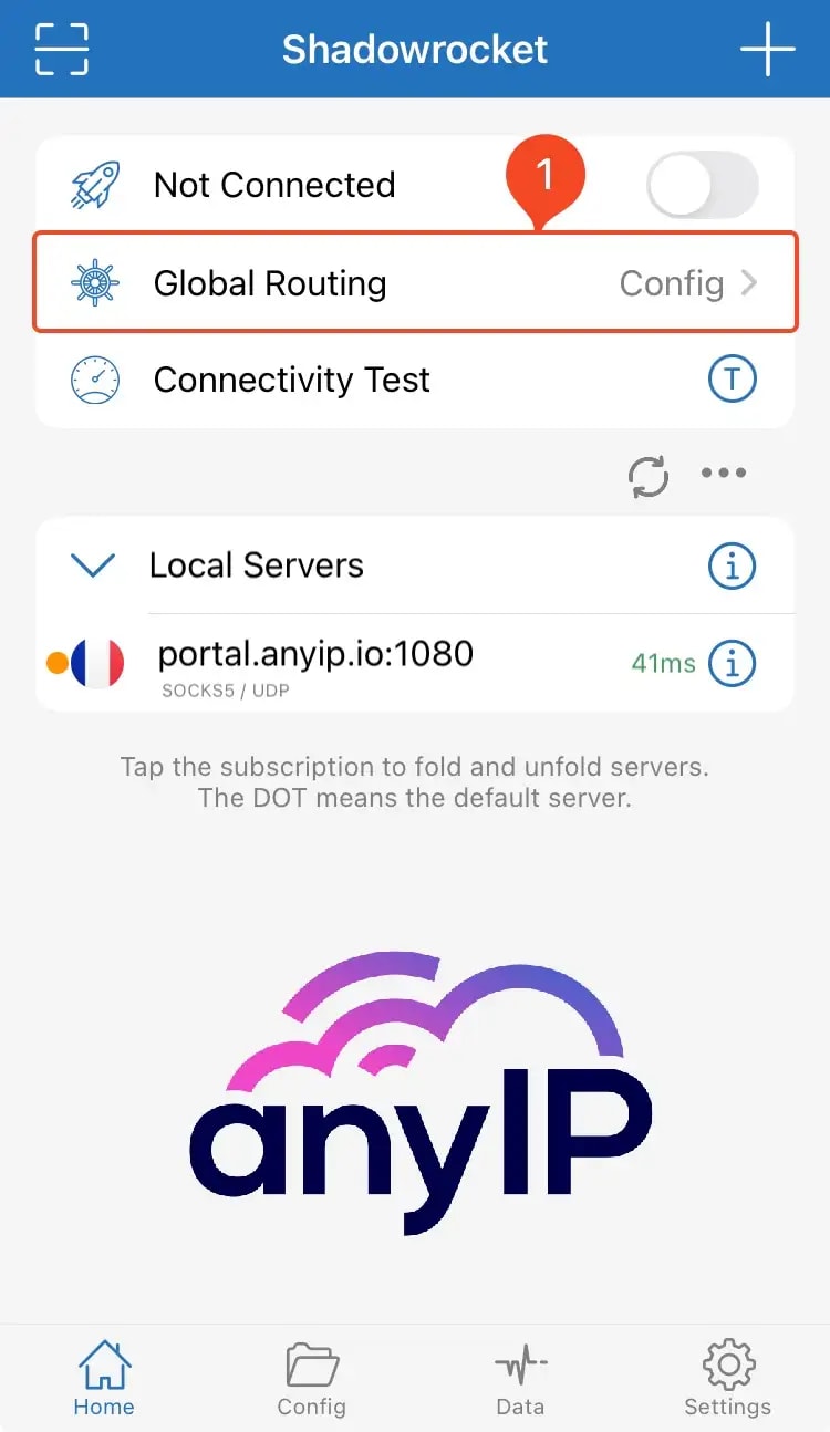 how to access the global routing settings on Shadowrocket