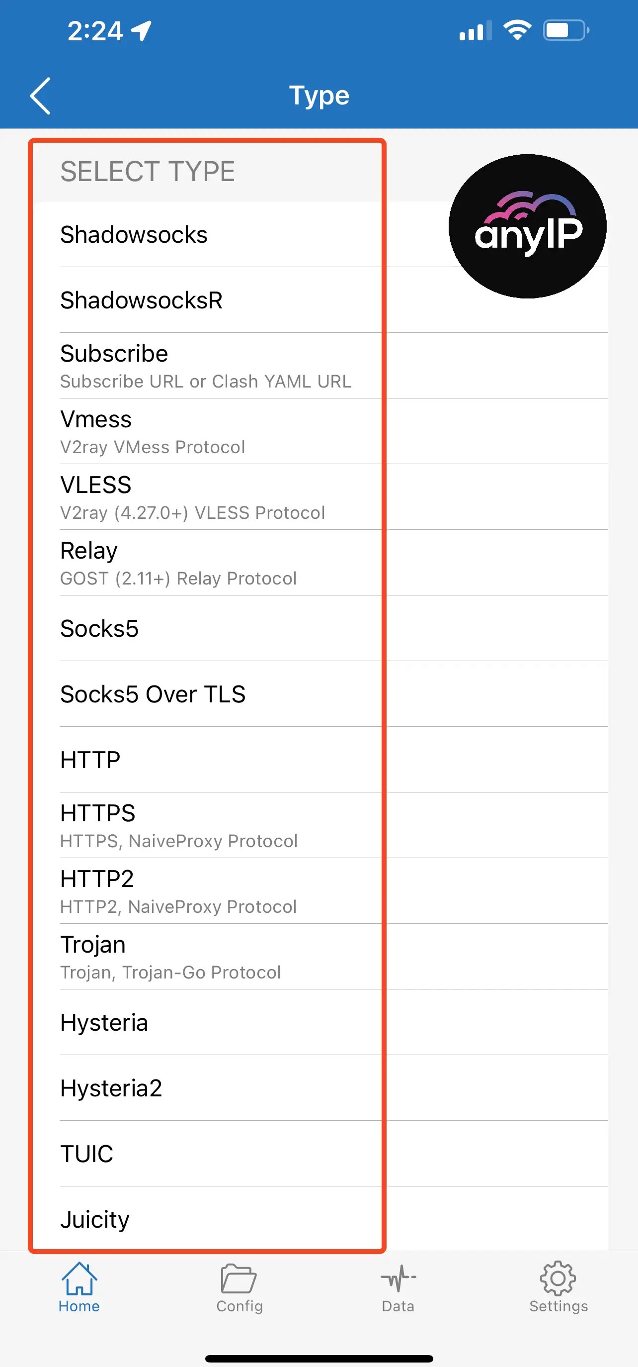 List of all available protocols supported by Shadowrocket