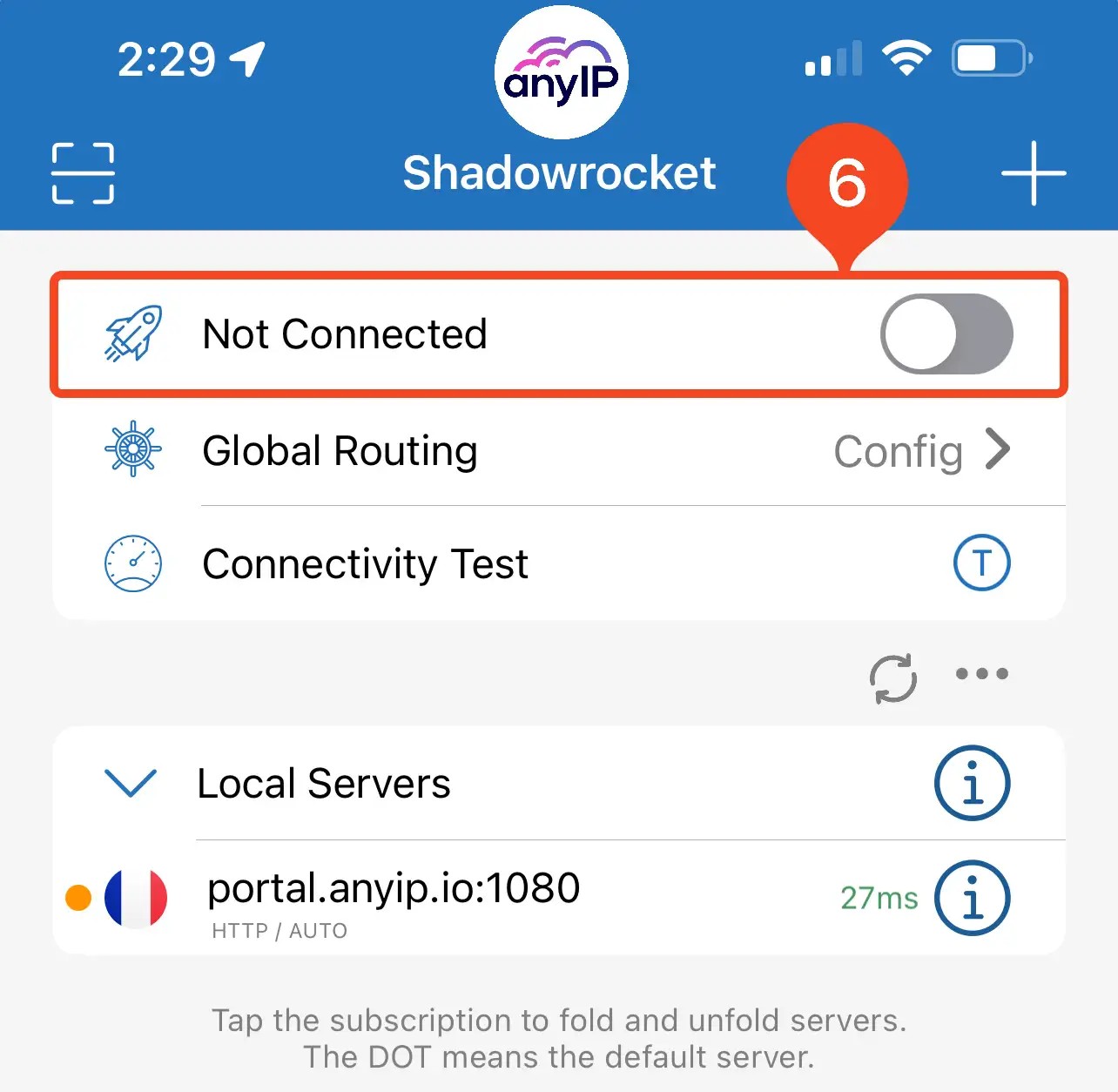 Screenshot enlightening how to connect to a proxy