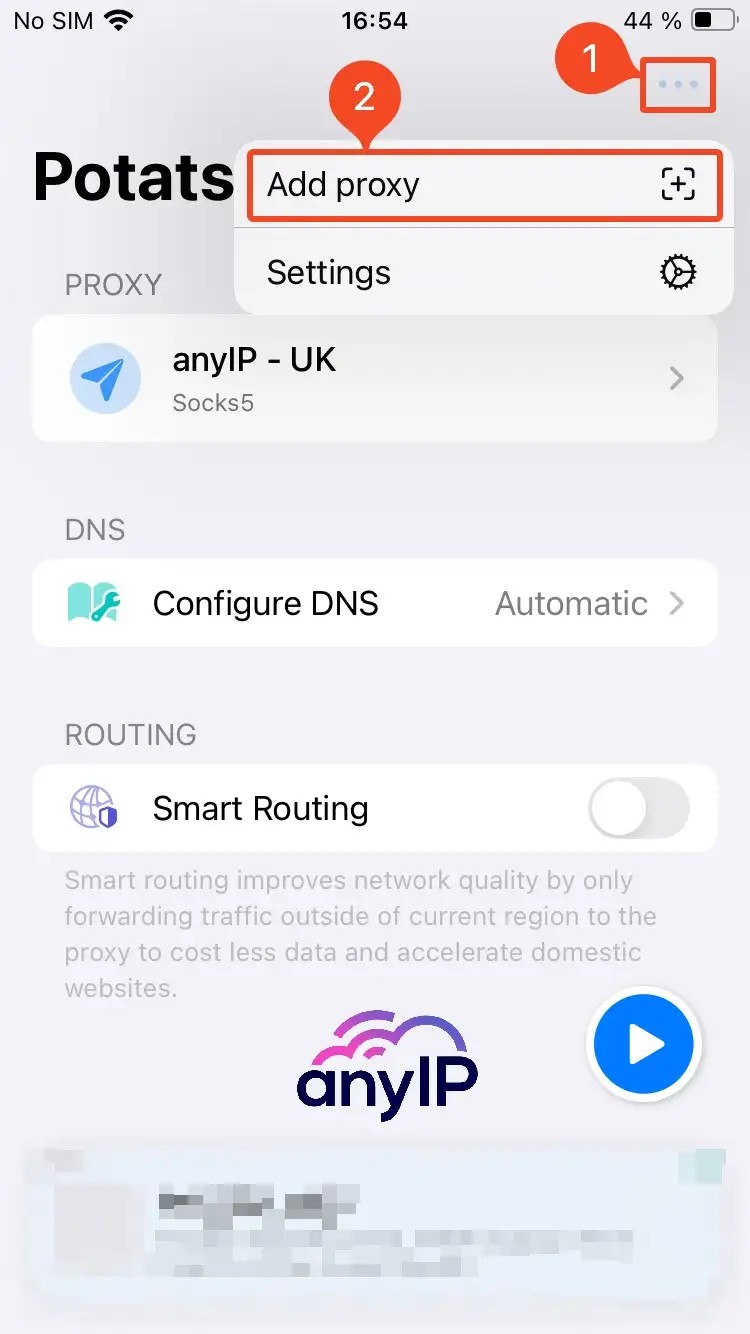How to add a new proxy from the homepage of Potatso on iOS