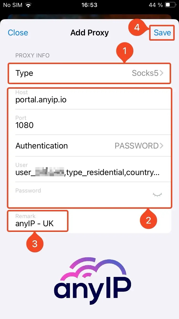 Example of a proxy configuration using the Potatso app