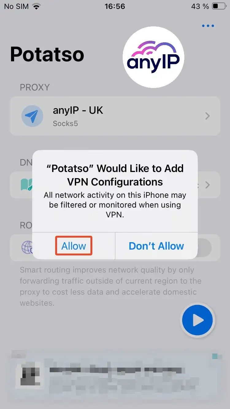 Potatso request to set a new VPN configuration on iOS