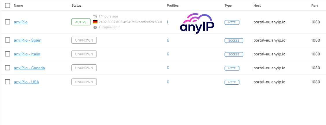 GIF showing Dolphin Anty checking proxy connection.