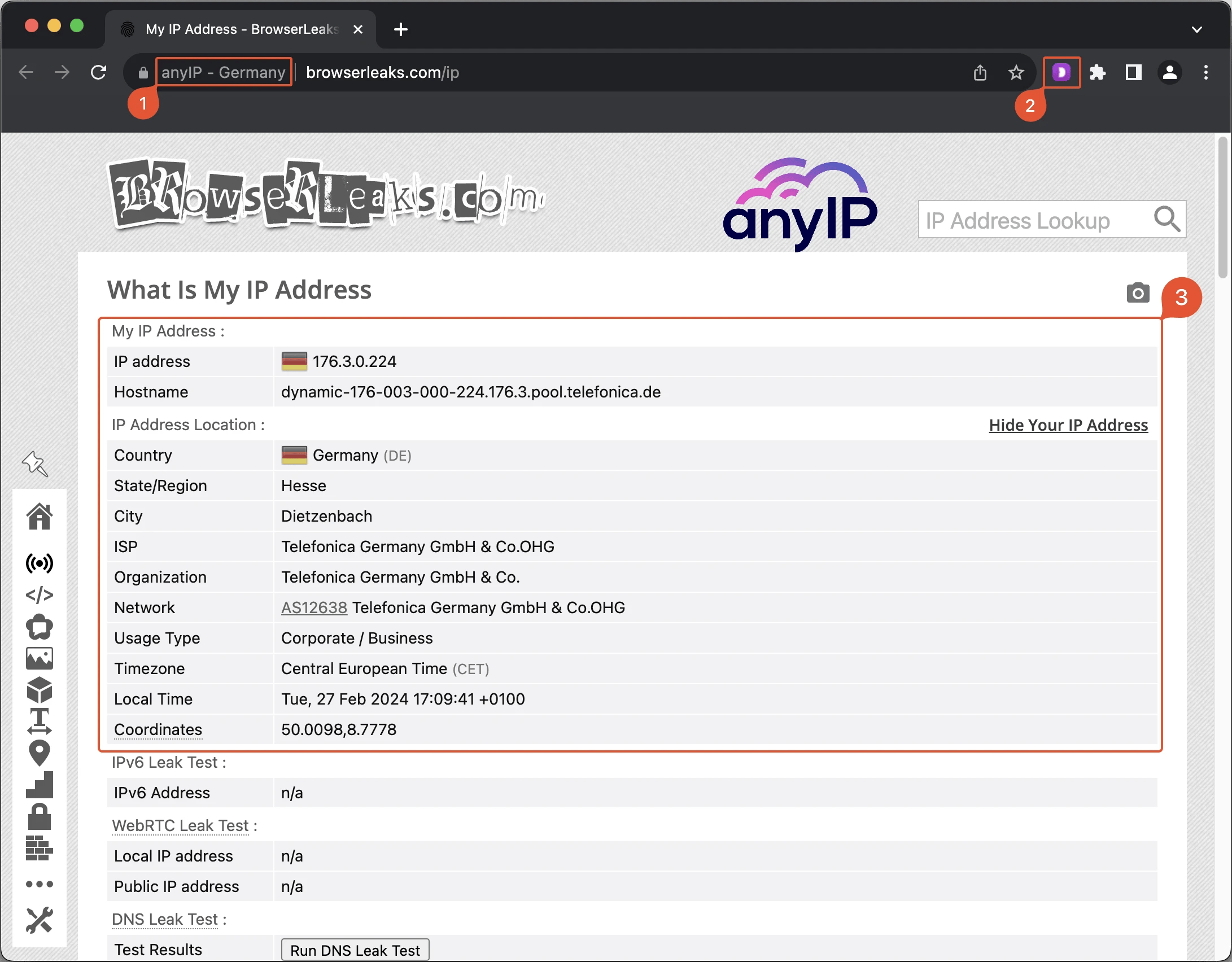 This screenshot shows what an instance of a custom browser looks like in Dolphin Anty.