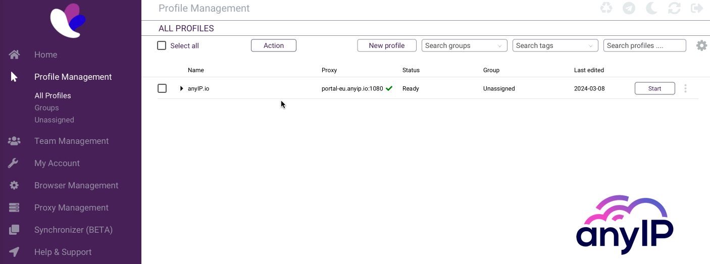 This GIF shows how to display more information about the browser profile on the Incogniton dashboard.