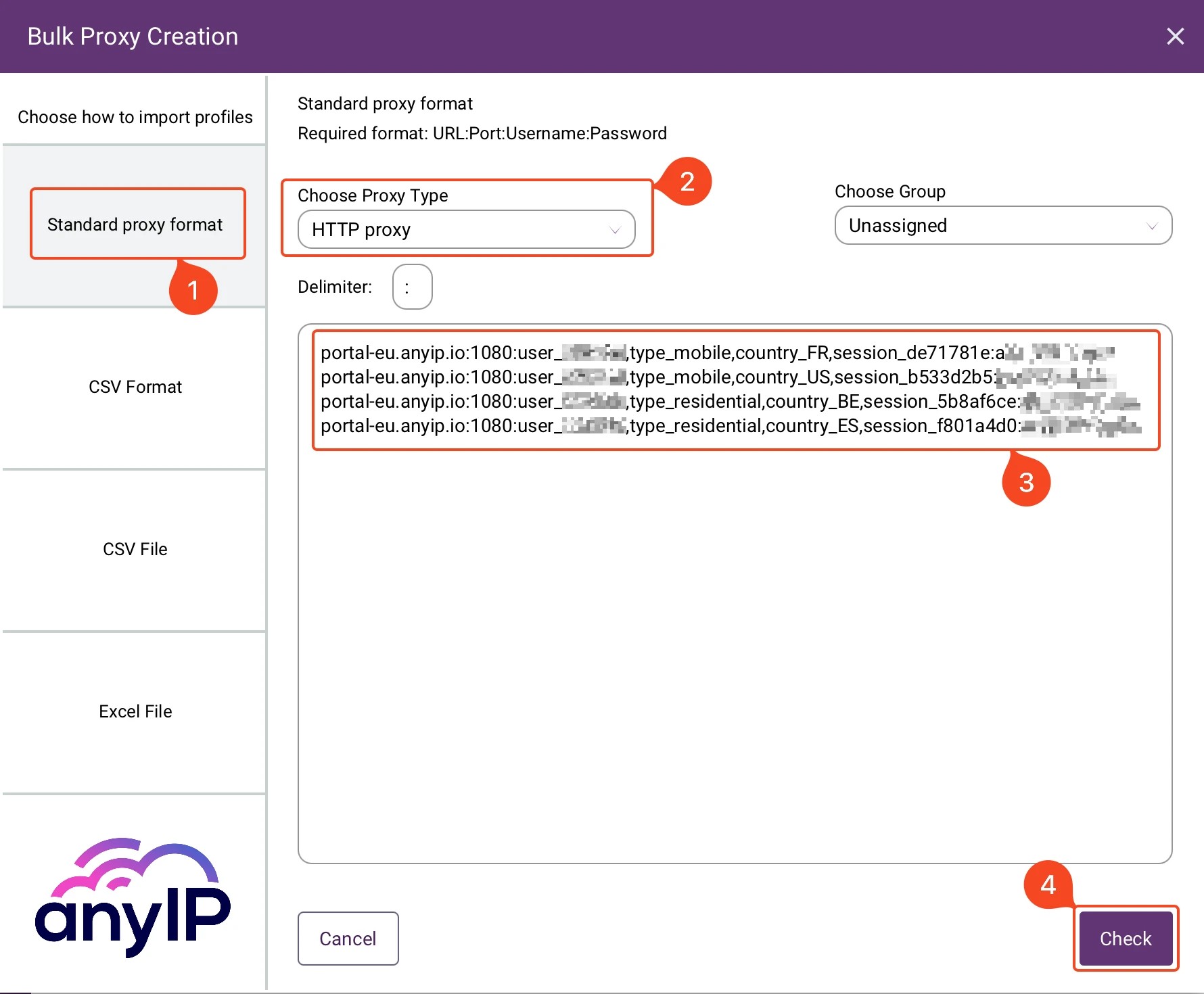 This screenshot shows the bulk creation form on incogniton desktop application.