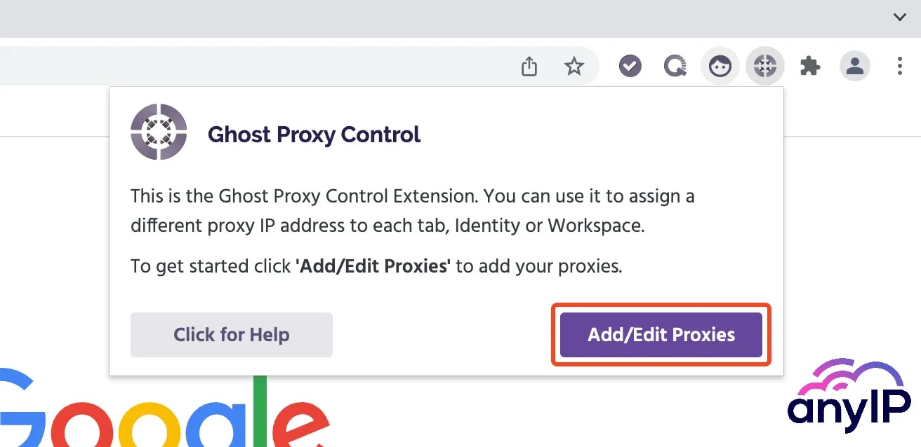 This screenshot shows how to open the proxy menu on the Ghost Browser app. 