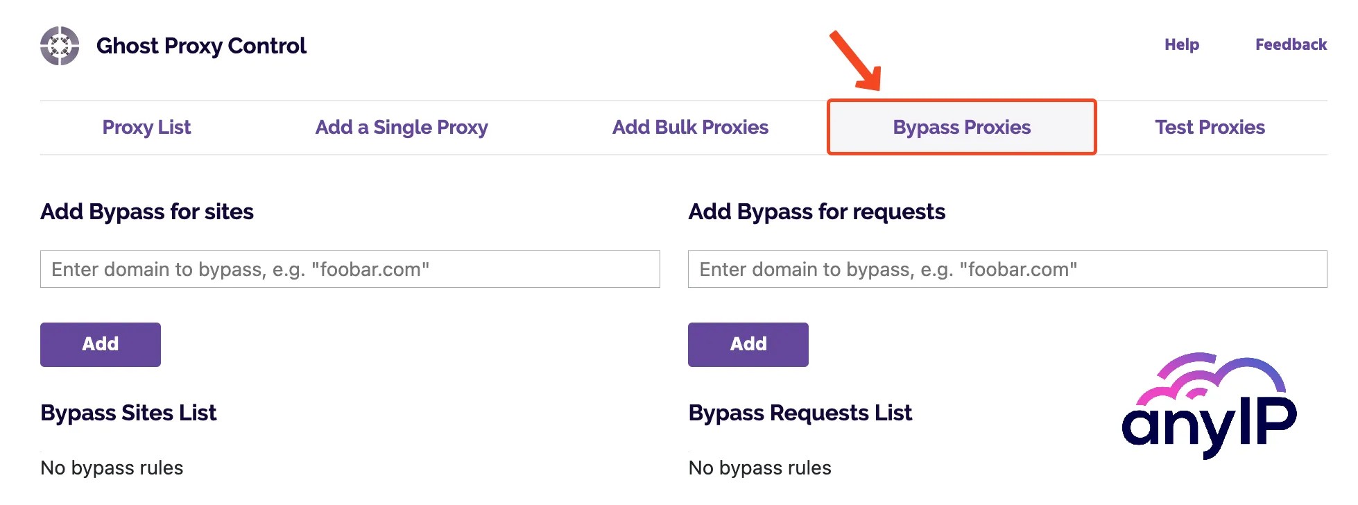 This screenshot shows how to add bypass rules on the Ghost Browser app. 