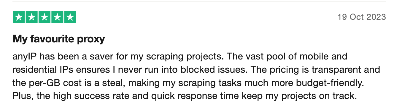 screenshot of a review of anyIP.io
