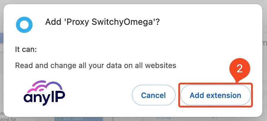 This screenshot shows the confirmation form to add Proxy SwitchyOmega to Chrome.