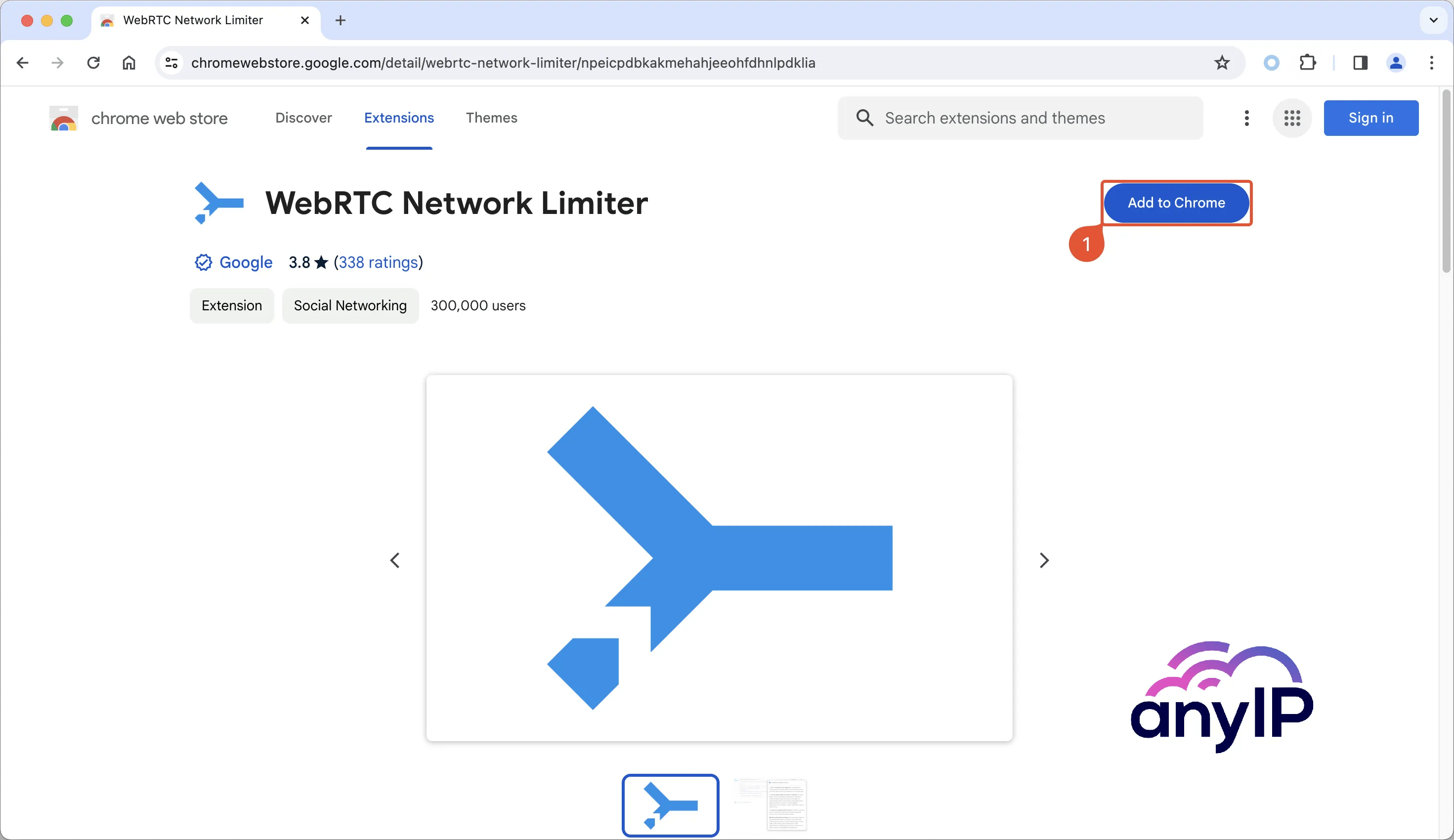 This screenshot shows how to add the WebRTC Network Limiter page on Chrome.