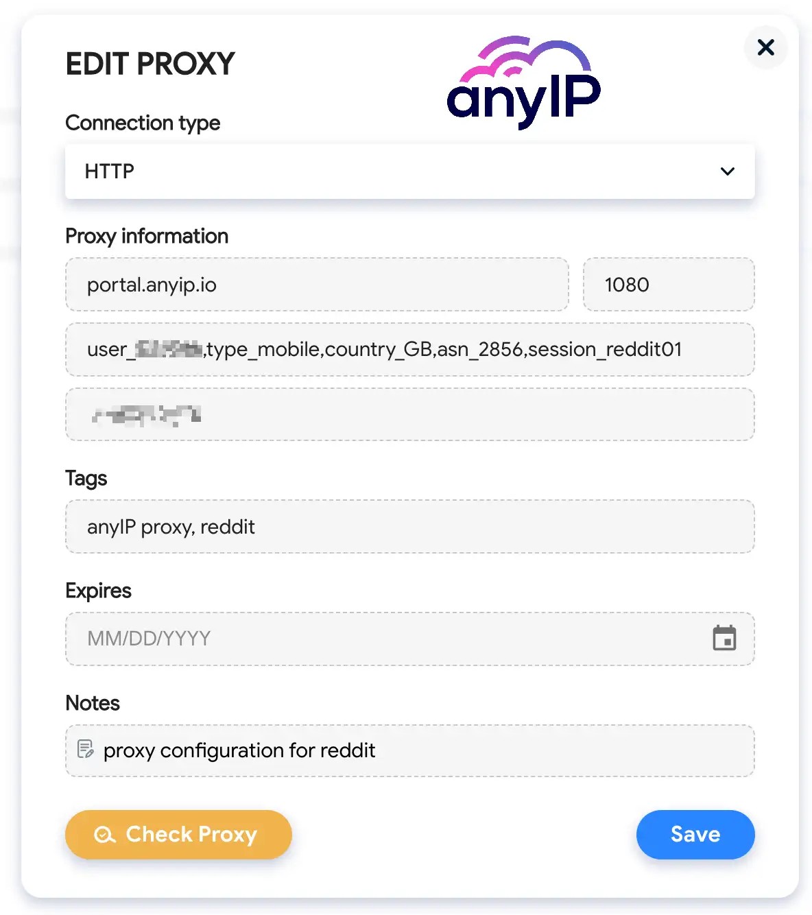 This screenshot shows how to edit your proxy using the proxy manager on the Hidemyacc app.