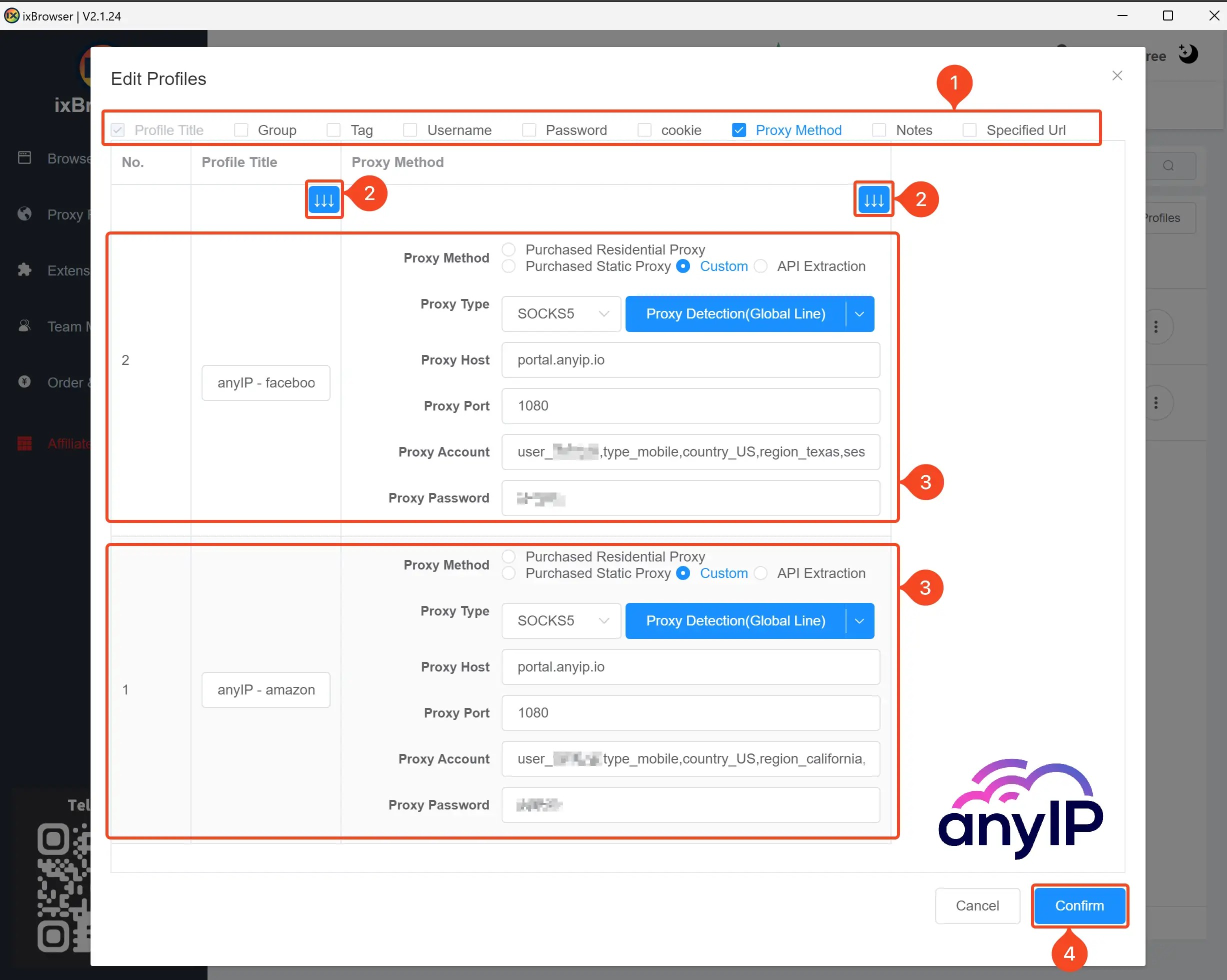 This screenshot shows the batch edit form in the ixBrowser application