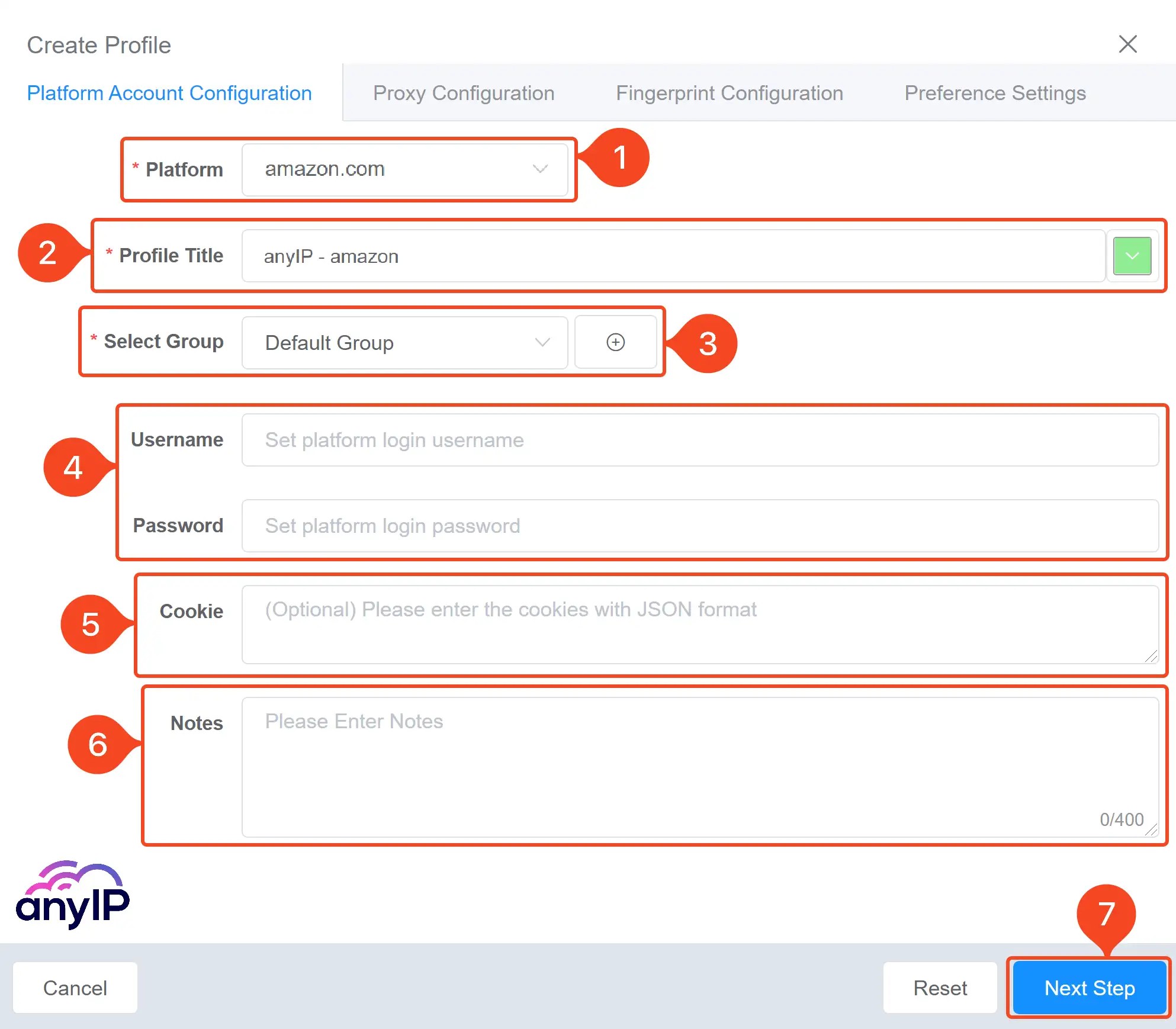 This screenshot shows the platform settings on the profile creation form on the ixBrowser application