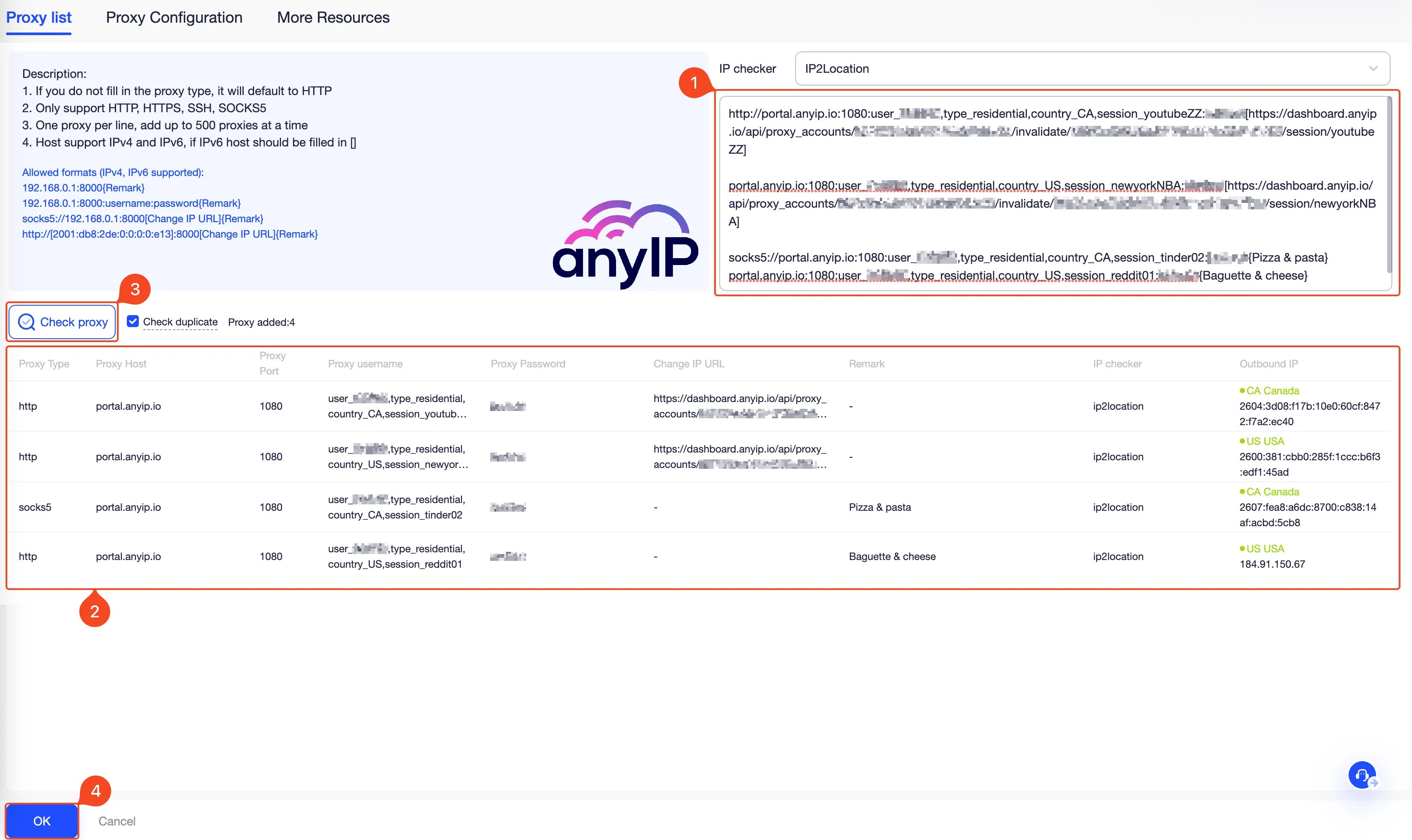 Full process of adding bulk proxies on adspower, includes proxy information and test