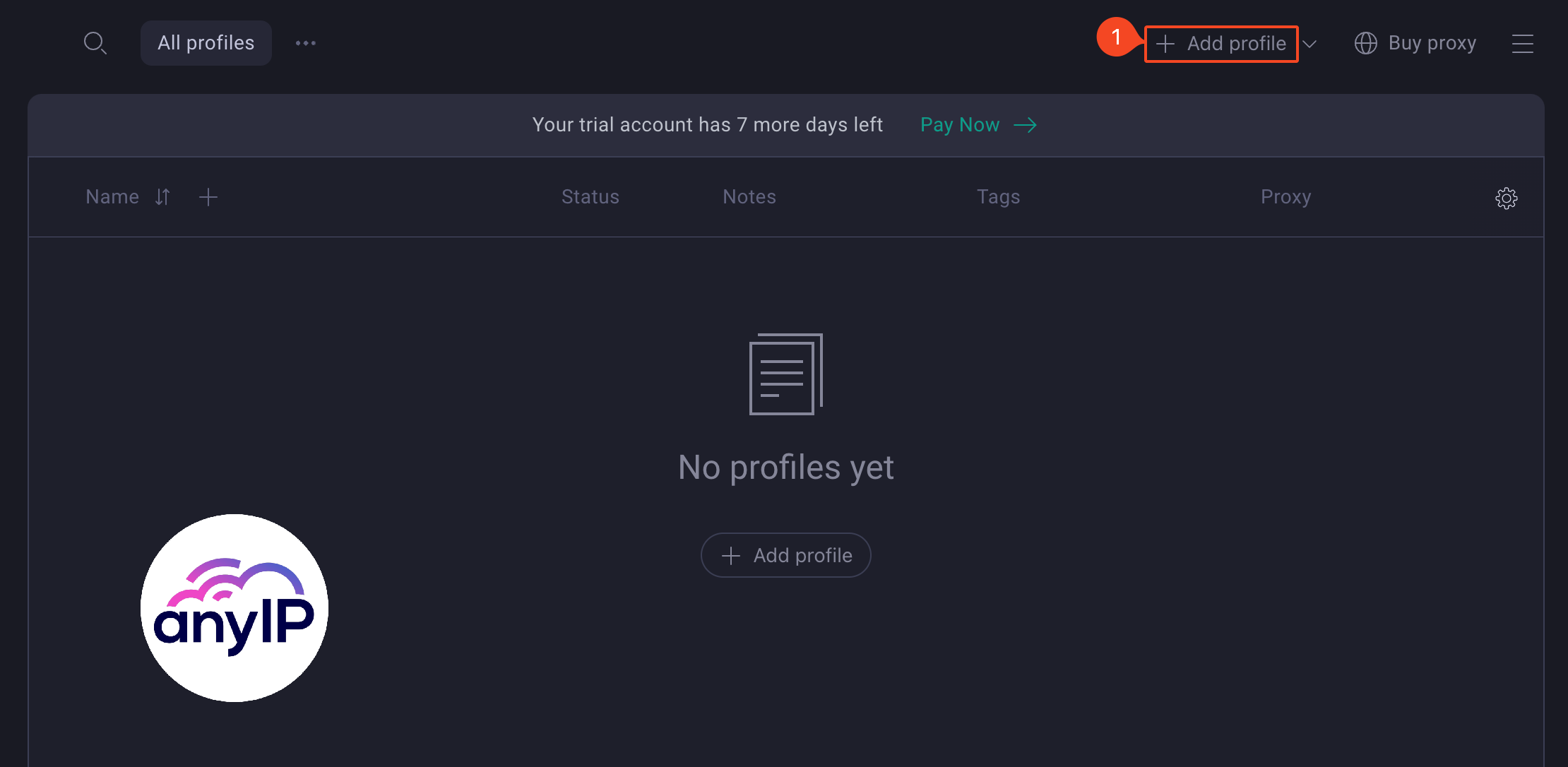 How to access the profile creation form on GoLogin desktop version