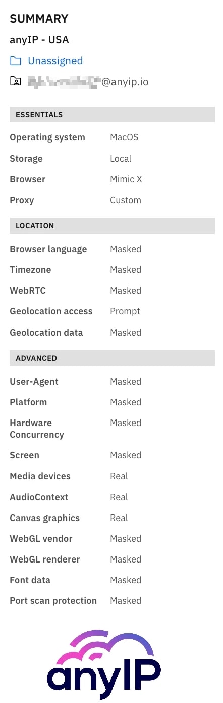 Browser and fingerprint profile summary