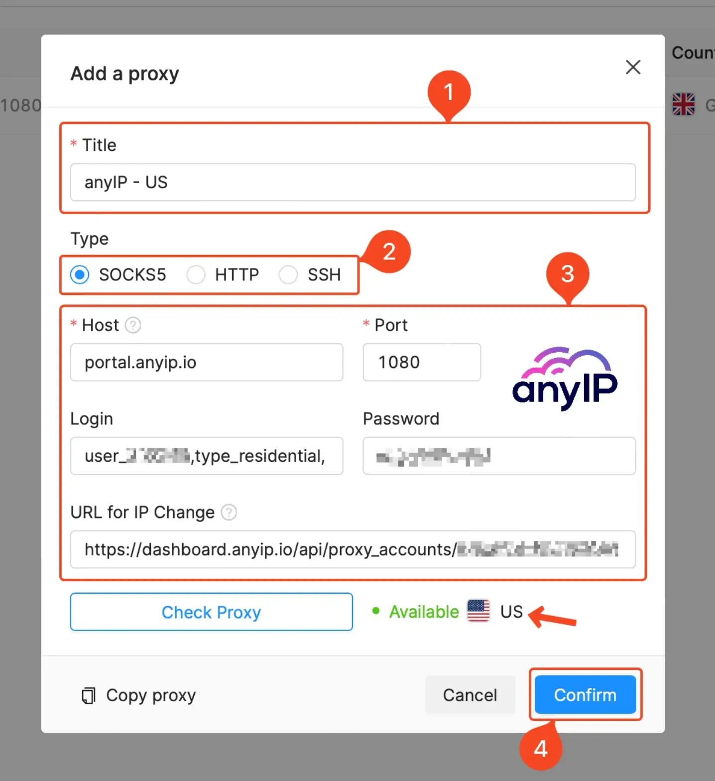 Another example of a single proxy adding using the proxy UI