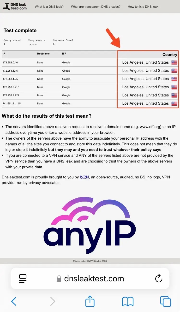 DNS Leak test while using a proxy with all positive results