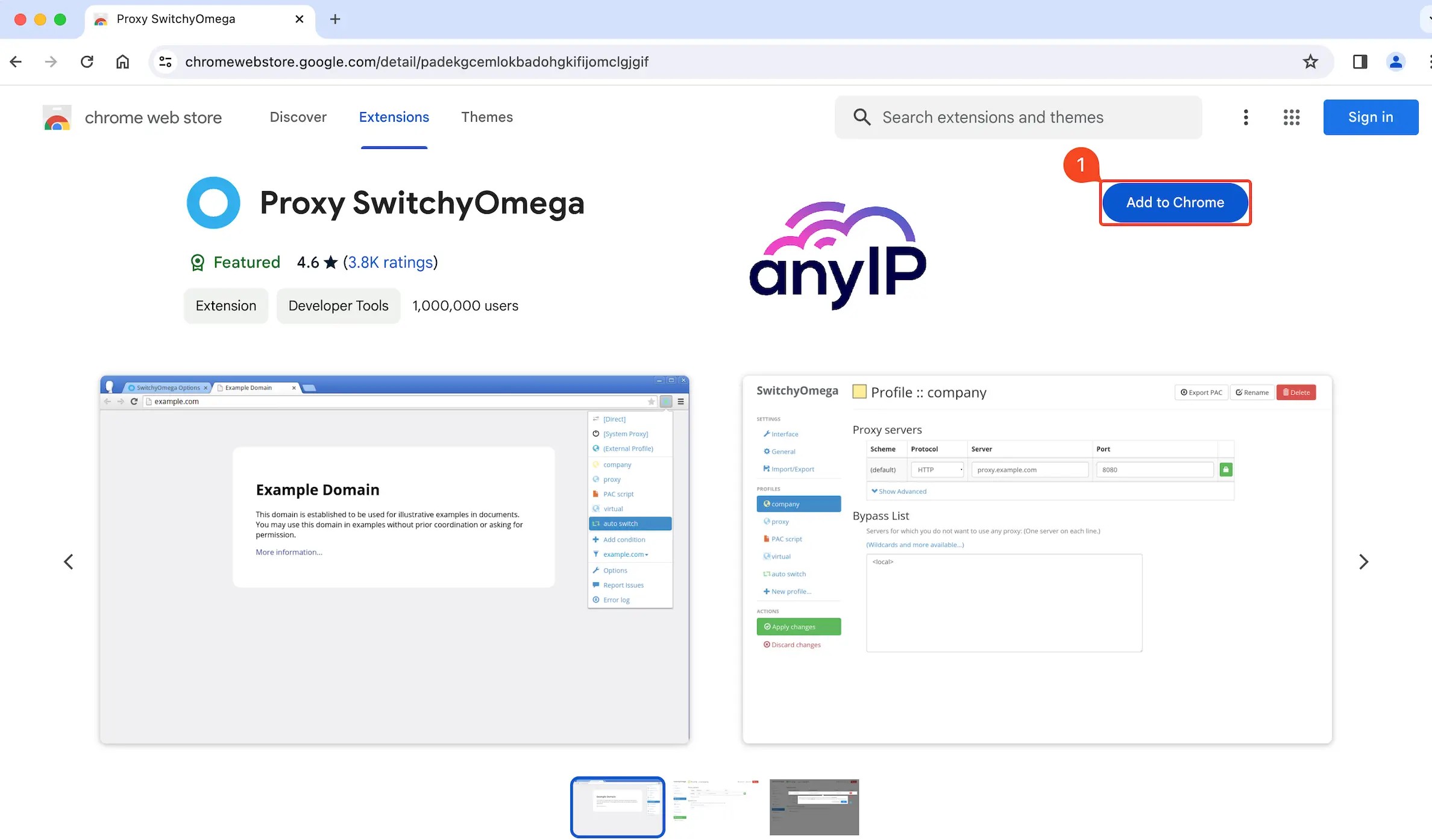 Proxy SwitchyOmga extension on chrome web store