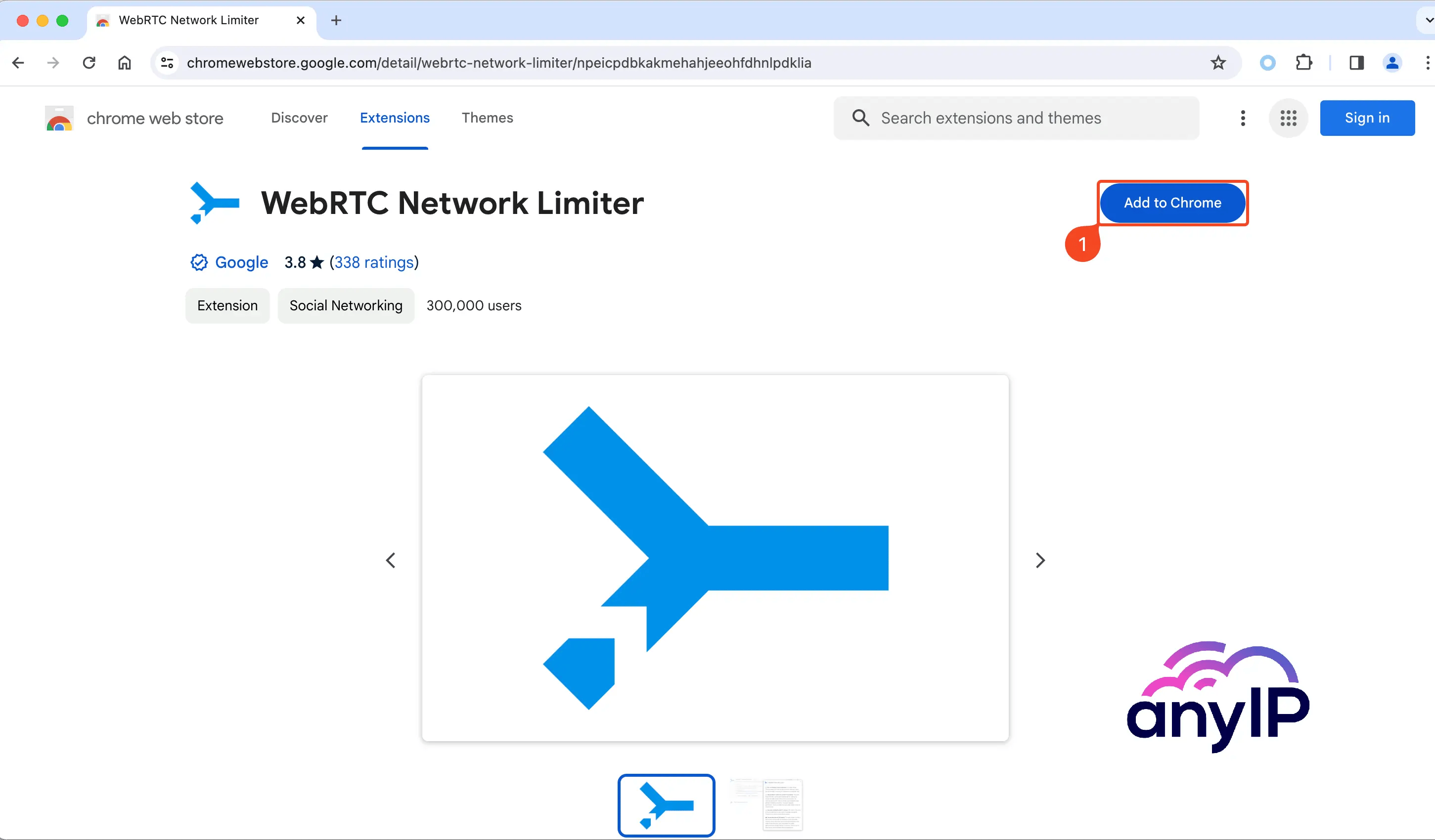 Add WebRTC Network Limiter to chrome from the web store