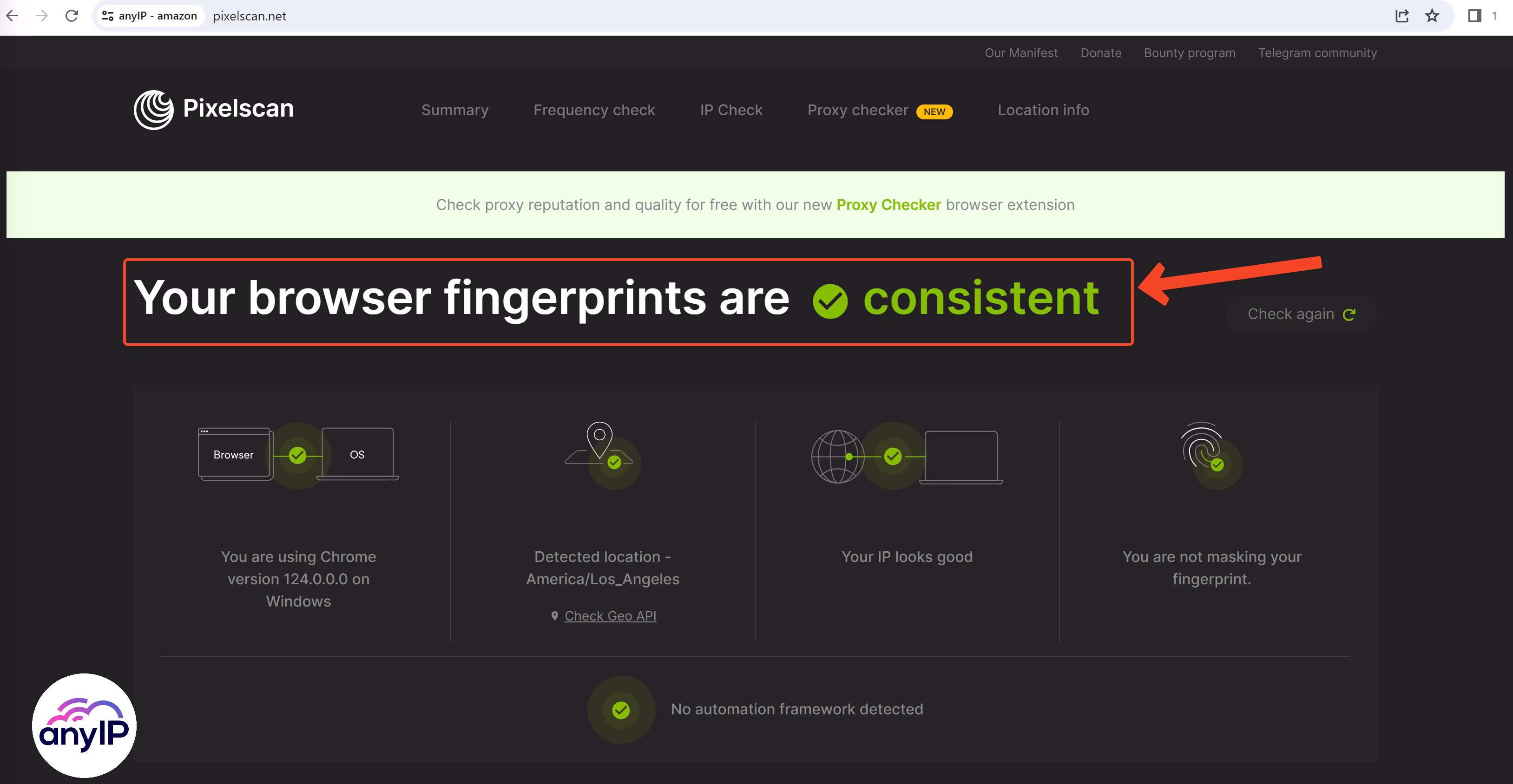 Pixelscan fingerprint test from my ixBrowser’s browser profile