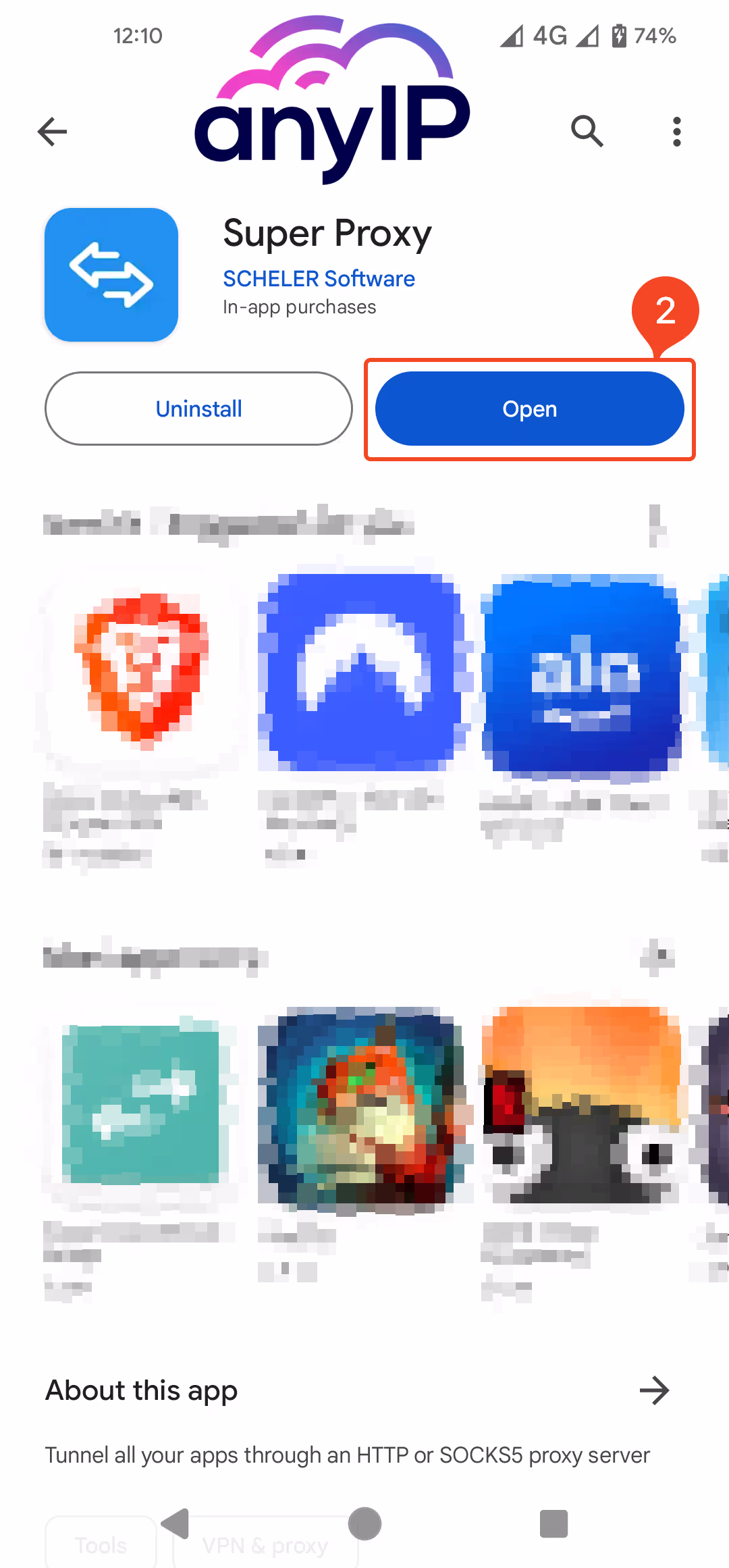 Open “Super Proxy” from the Play Store on Android.