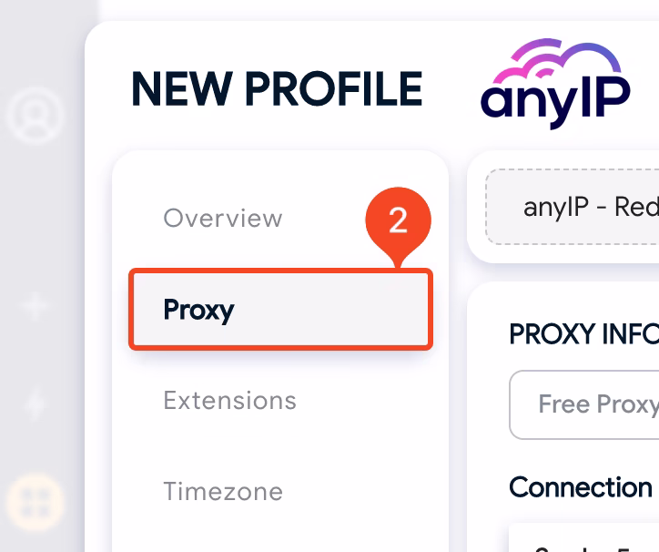 How to access the Proxy tab during a profile creation on HideMyAcc app