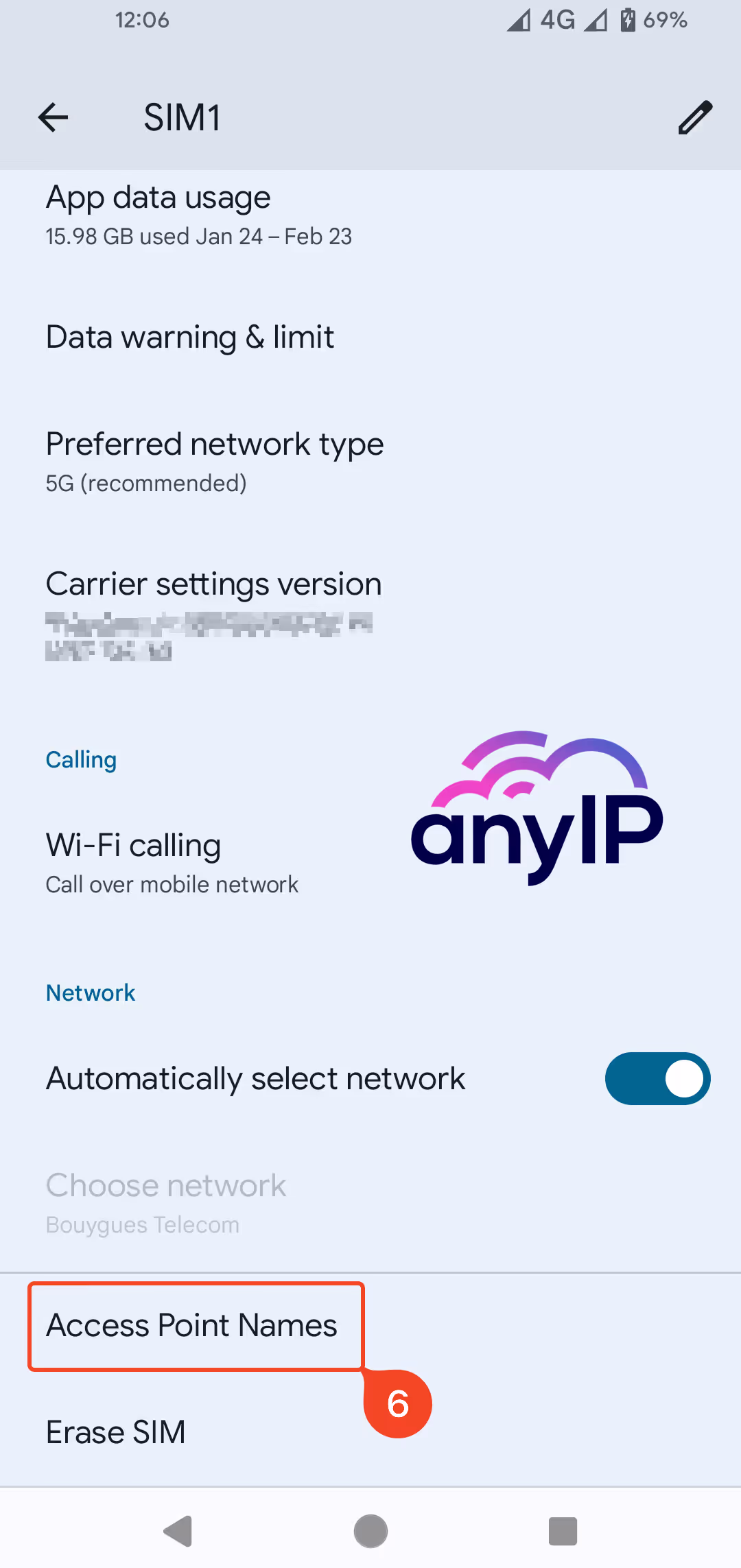 Tap Access Point Names to configure the proxy on your SIM card